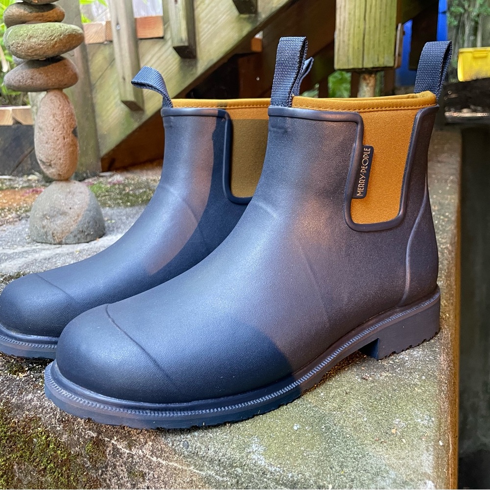 Merry People Oxford Blue & Tan Ankle Rain Boot Sz 10